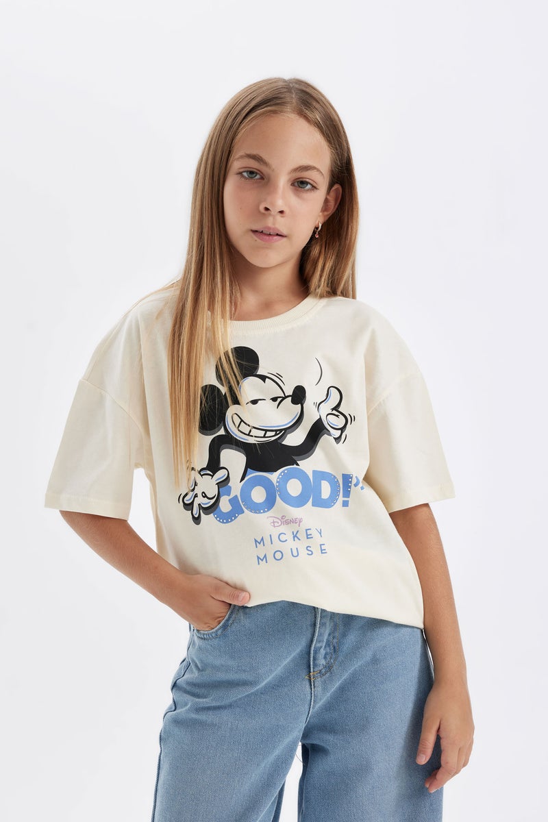 DeFacto Beige Girl Girl Disney Mickey & Minnie Oversize T-Shirt Casual - Image 4